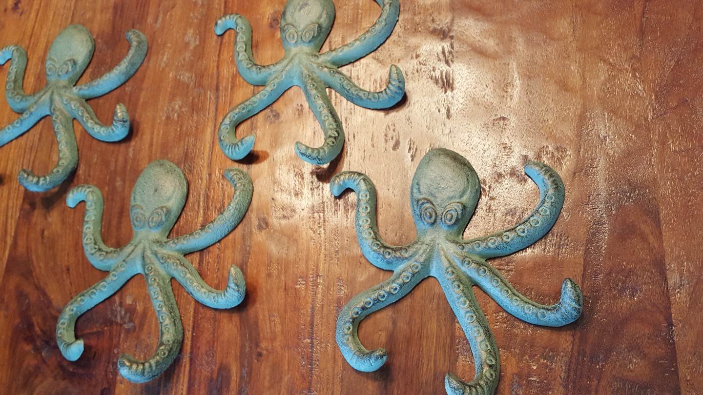4 HANGING OCTOPUS WALL KEYS COAT HAT HOOK NAUTICAL BEACH  OCEAN CABIN BATHROOM