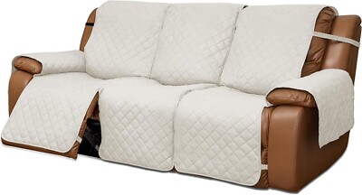 Easy-Going 3 Seat Recliner Sofa Cover, Reversible Couch Cover Ivory/Ivory