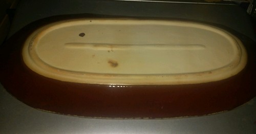 3 Decorative Seed Covered Balls w/ Burgandy Oblong Pottery Dish