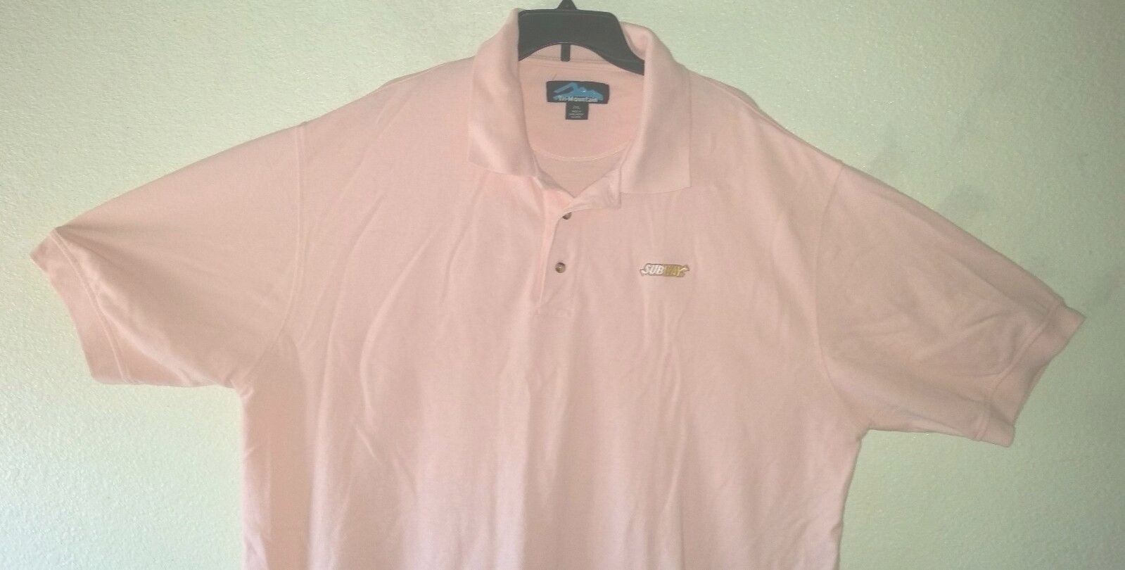 Vtg Peach  SUBWAY insignia  2XL Polo Shirt Short Sleeve Minor Stain Lower Front