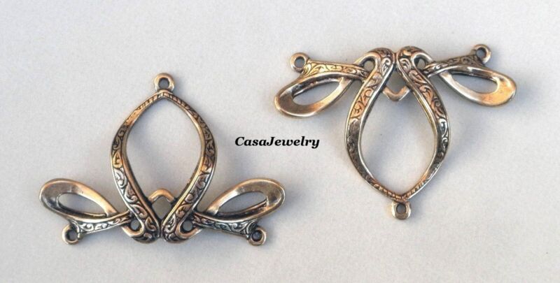 #1293 ANTIQUED GOLD DAPPED 3 RING "Y" CONNECTOR W/CENTER DROP - 2 Pc Lot