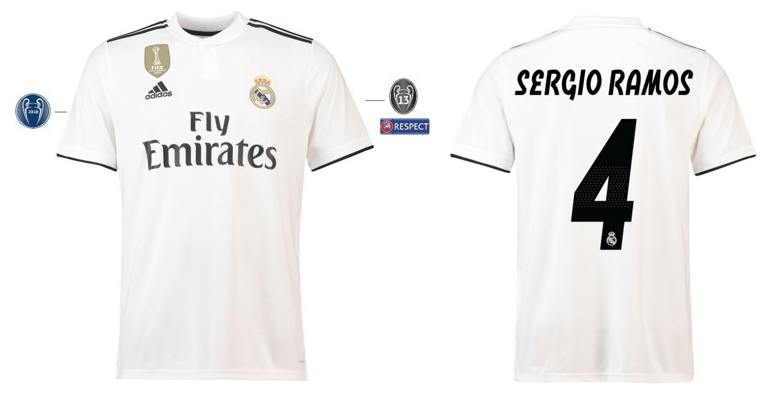 adidas Real Madrid Sergio Ramos ユニフォーム Trikot Adidas Real Madrid 2018-2019 Home UCL - Sergio Ramos