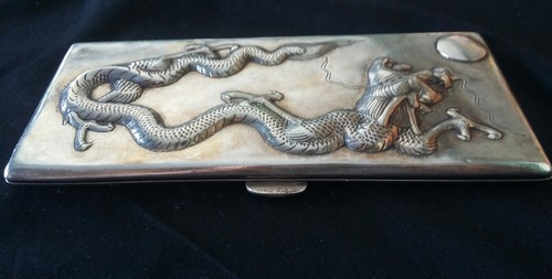 chinese export sterling silver dragon cigarette case 197.5 grams