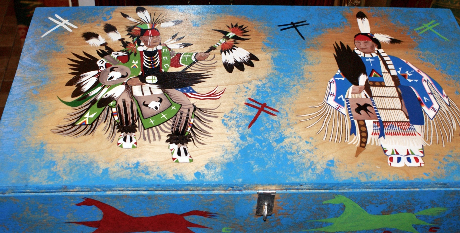 Hand Made/Hand Painted Wooden Box &Chest By LaKota Indian Tribe-Devils Lake N.D.