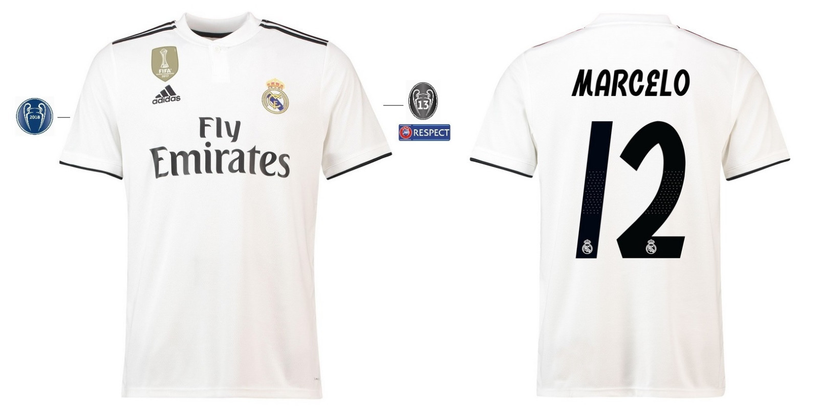 Trikot Adidas Real Madrid 2018-2019 Home UCL - Marcelo 12