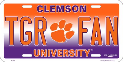 Clemson Tiger TGR Fan Embossed Metal License Plate