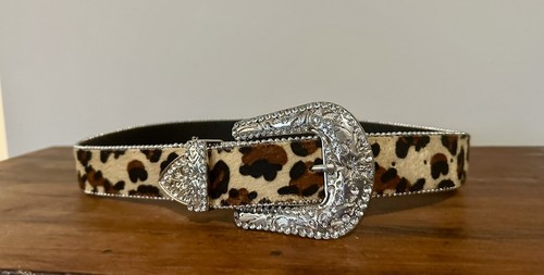 【2plan】25SS★ [LAN ARCHIVE] Leopard Western Leather Belt Leopard Print Stud & Rhinestone Western Belt | Hot Topic