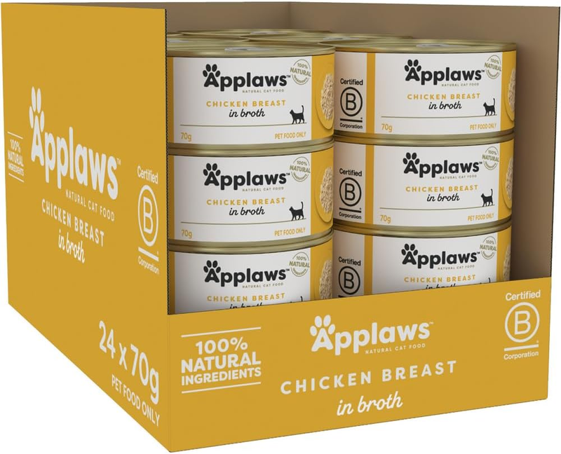 Wet Cat Food Chicken Breast in Broth, 24X70G Tin