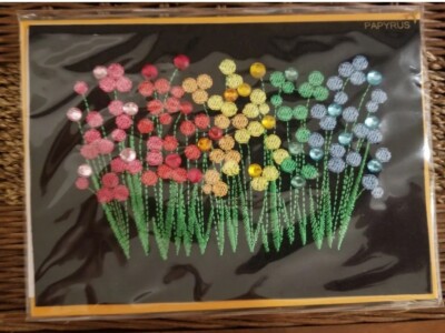 PAPYRUS EMBROIDERED FIELD OF FLOWERS GEMMED BOUQUETS BLANK ALL OCCASIONS CARD 