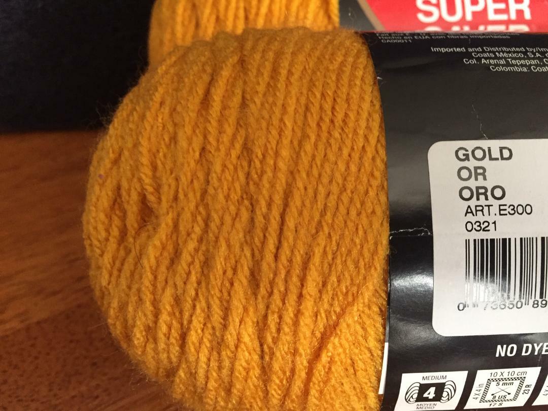 2 Skeins of Red Heart Super Saver Yarn 7oz. color Gold (oro)