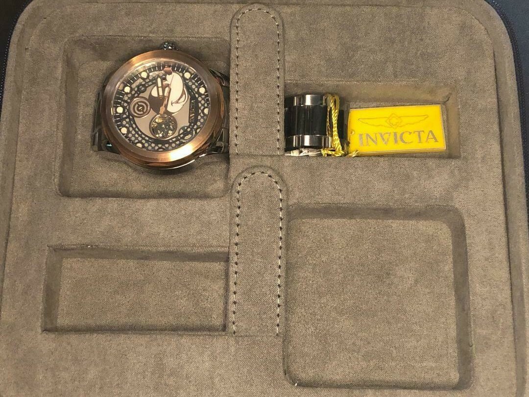 Pre-owned Invicta Disney Mickey 22744 "open Heart" Silver/rose Auto 50mm Men's W/dive Case
