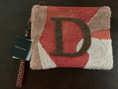 America & Beyond Beaded & Tufted Monogram Pouch Initial D