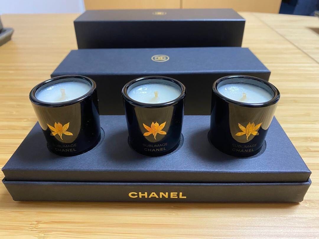 Chanel Candle Scented Glass Black 3 piece set w/Box VIP Gift Chanel Candle Scented Glass Black 3 piece set w/Box VIP Gift
