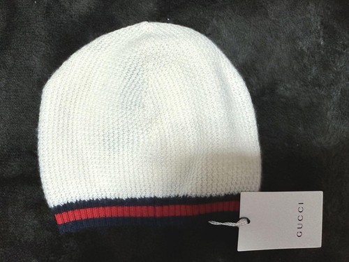 Gucci Beanie Knit Hat White Size L 50 16cm Red Navy Sherry