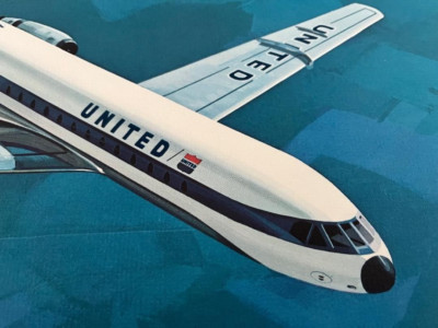 RARE United Airlines Linen Tom Hoyne Caravelle Limited Edition Print PROMO SEAL