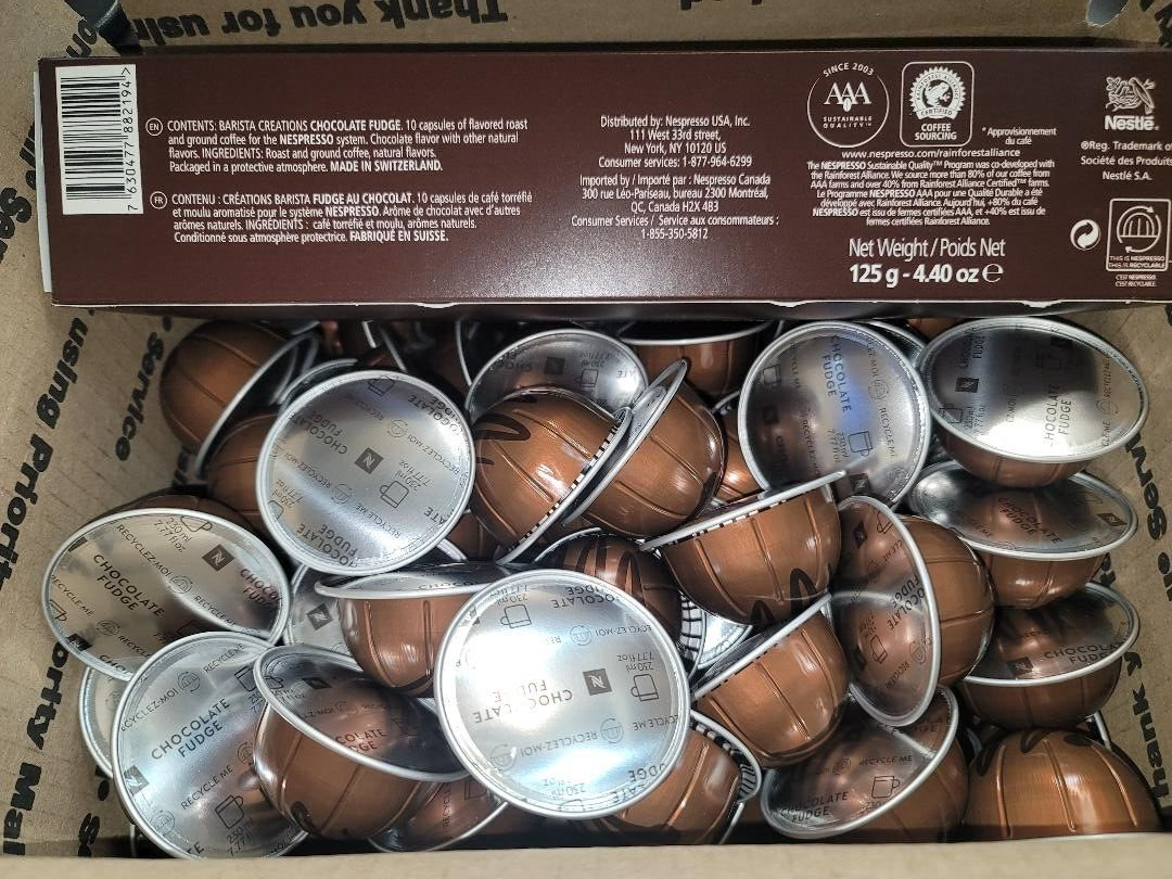 Nespresso Chocolate Fudge Flavor VertuoLine Capsules (100 Pods) BULK/LOOSE 03/24