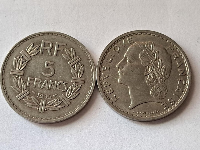 Piece Monnaie France 5 Francs Lavrillier Nickel 1935