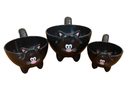 Joie Kitchen Meow Black Cat 3 Stackable Nested Measuring Cups Prep Bowls 1, 1/2,