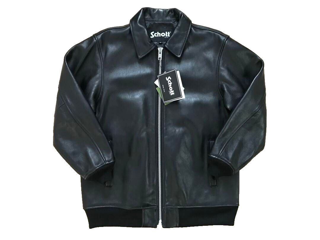 Schott N.Y.C. Leather Zip Up Jacket Blouson Men Size M Black