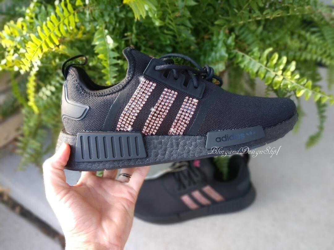 Pre-owned Adidas Originals Womens Black Adidas Nmd R1 Primeblue Sneakers Shoes Made With Swarovski Crystals