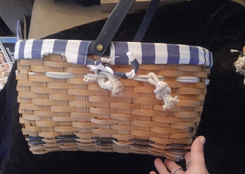 Vintage Matching Blue and White Lined Wicker Baskets