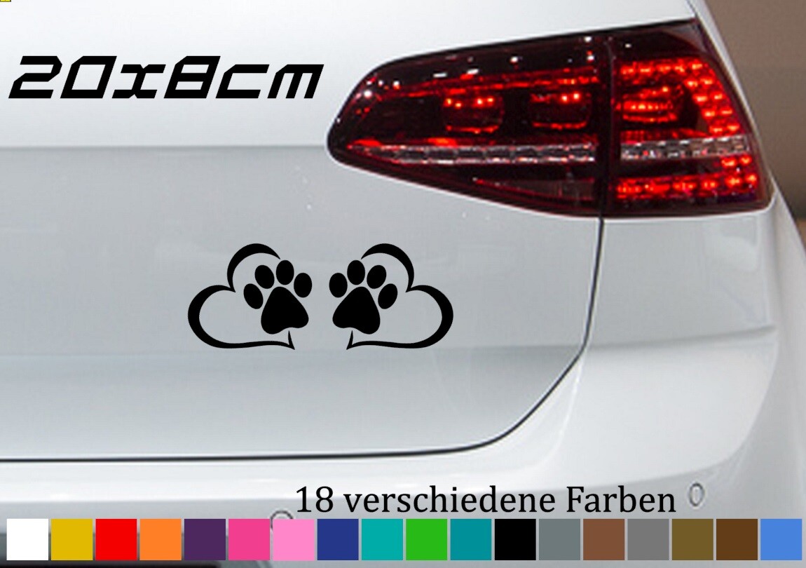 Pfoten Sticker 20x8cm Auto Sticker Hunde Katzen Tatzen Aufkleber Hund Tier Herz