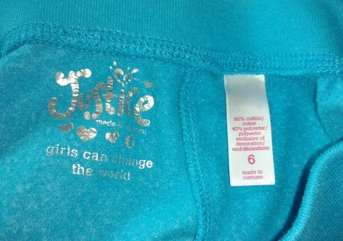 Justice Girls Size 6 Athletic Sweatpants Soccer Blue White Silver Sequin Elastic