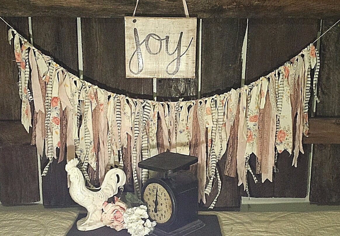 #242 Lace Rag fabric garland Shabby Wedding curtain Easter nursery spring gray