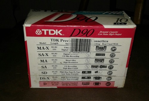 Box of 10 New Sealed TDK D 90 Cassette Tapes USA