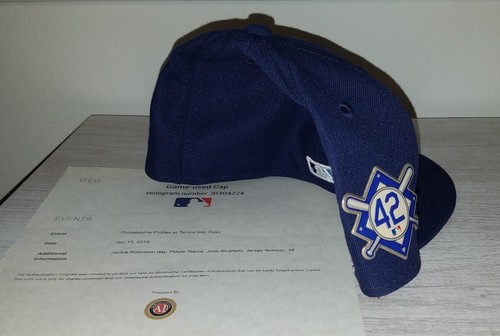 Jose Alvarado GAME USED Tampa Rays MLB Jackie Robinson Day Hat 4/15/18 New Era