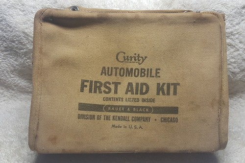 Vintage CURITY Automobile First Aid Kit~Bauer & Black IN ORIGINAL CANVAS BAG!