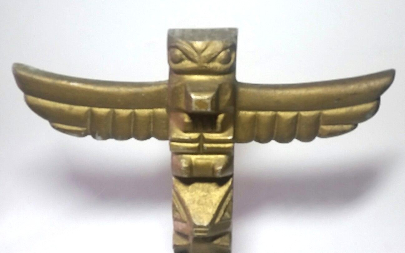 Vintage Northwest Indian Totem Pole Native American Cast Aluminum 11