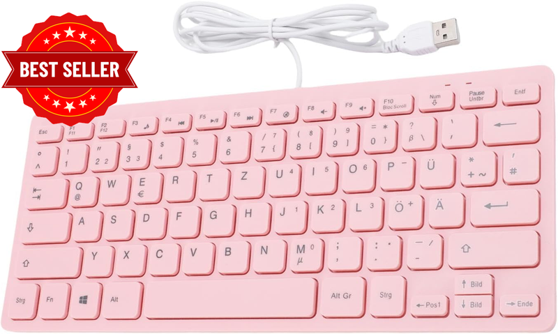 Wired Computer Keyboard, 78 Keys Compact Silent USB Flat Keyboard, German or Eng