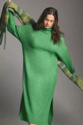 Anthropologie Daily Practice SP Turtleneck Cocoon Sweater Dress NWT Green S P