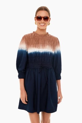 Apiece Apart Aldea Smocked Mini Dress Dipped Shibori Organic Cotton XL NWT s