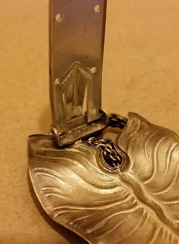 Vintage CZECHOSLOVAKIA Hair Clip Metal Leaf Ribbon Signed