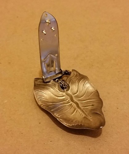 Vintage CZECHOSLOVAKIA Hair Clip Metal Leaf Ribbon Signed