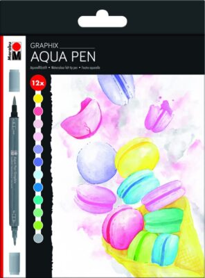 Set - 12 Colors Watercolor Pens Dual Tip With Flexib...