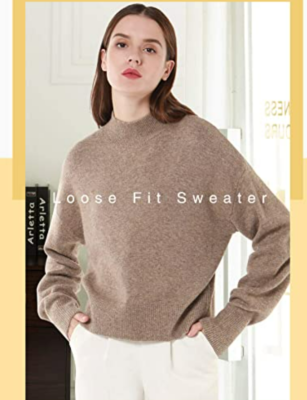 Womens Jumpers Oversized Jumper Mock Neck Wool Blend Knit Sweater