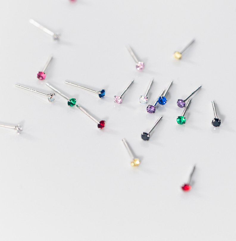 GENUINE SOLID 925 STERLING SILVER CZ STUD EARRINGS 2mm TINY WOMEN GIRL