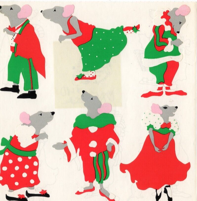 Vintage Mrs Grossmans Stickers- 6 x 6" Sheet -Dress Up Christmas Mouse Mice