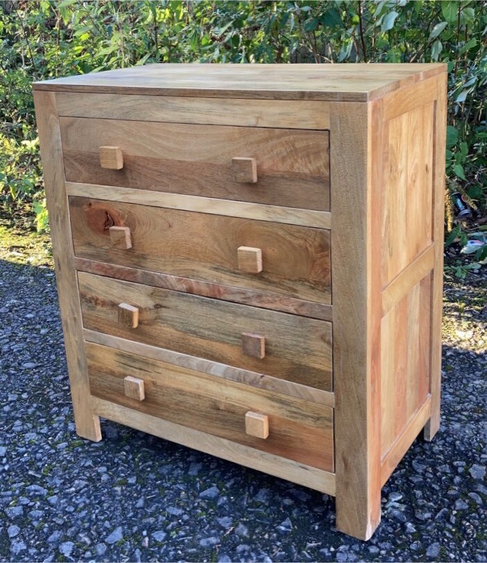 Chest of Drawers Furniture Oak Furniture Land Mantis Light Natural Solid Mango 4 Drawer Chest