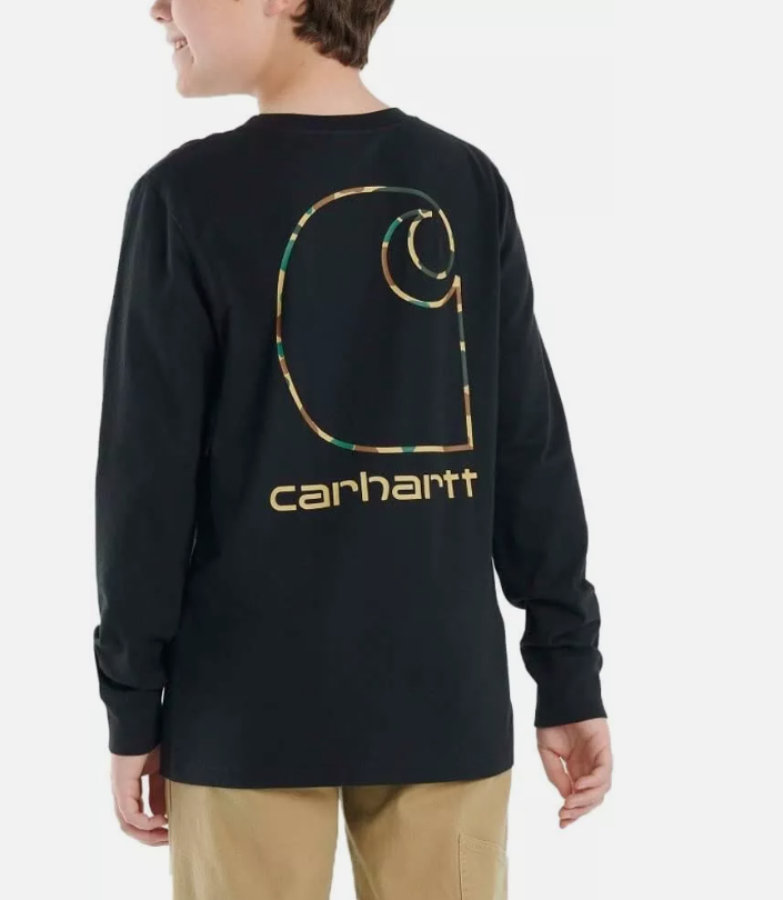 Carhartt Boys' Long Sleeve Crewneck T-Shirt with Pocket Different Size Black