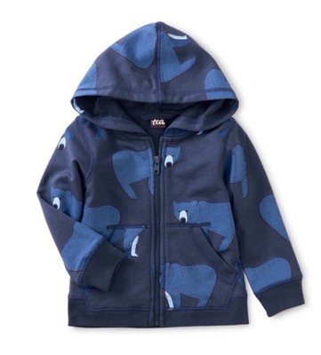 Tea Collection Baby Boy Blue Bear Hoodie Zip Jacket Sweatshirt Pointelle 2-3
