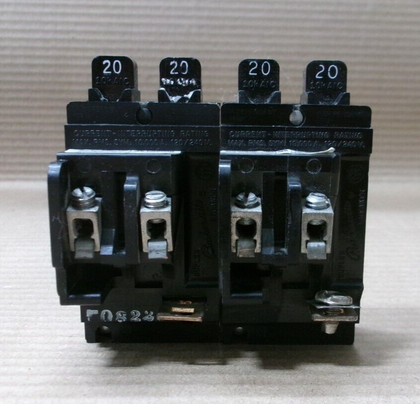 LOT OF 2 Pushmatic P2020 Twin Pole 20 Amp 120V Circuit Breaker (w/ Shield)