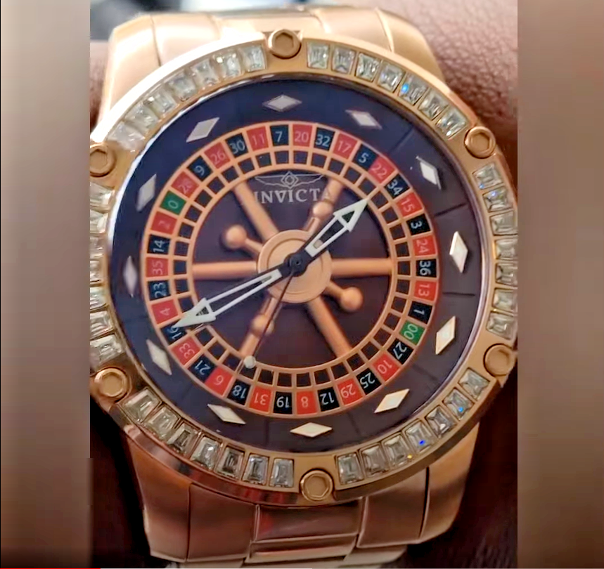 Pre-owned Invicta Specialty Casino Roulette Dial Auto Rose Gold Men Crsytal Watch 28714