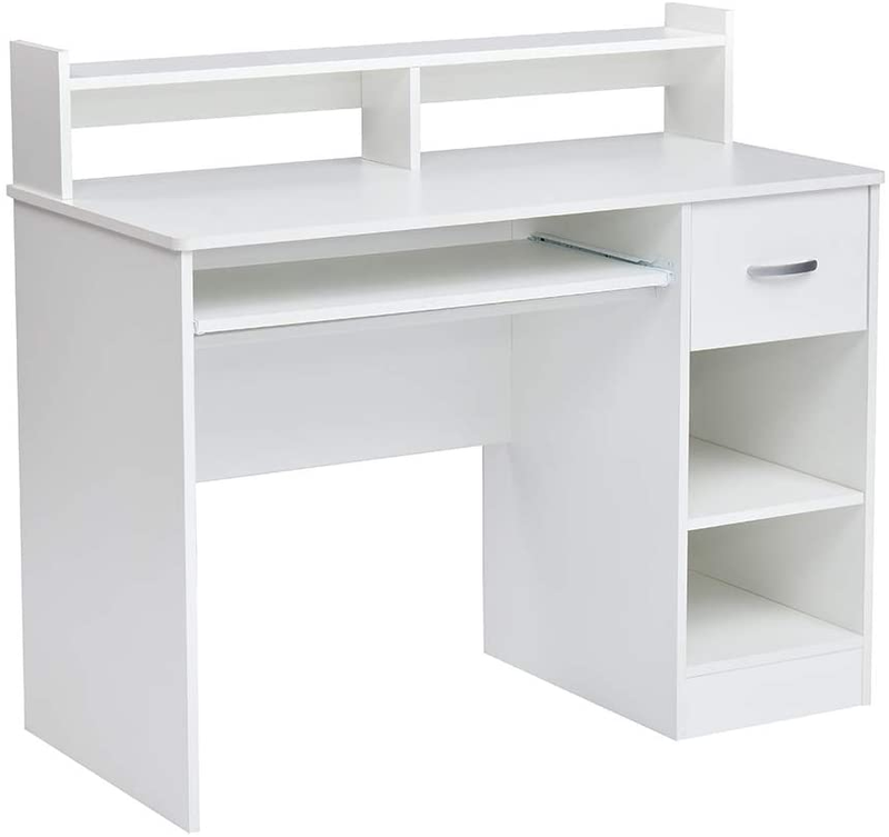 Dorm Computer Desk w Keyboard Tray for Home or Office White