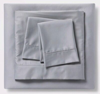 Threshold 500 Thread Count Tri-Ease Solid Sheet Set Full Gray New