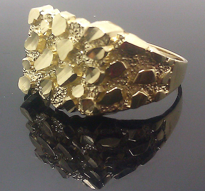 Pre-owned G&d Real Solid 10k Yellow Gold Men Nugget Ring Sizable Pinky Casual