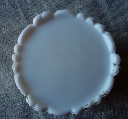 Antique Milk Glass Vanity Jar Container, Raised Design